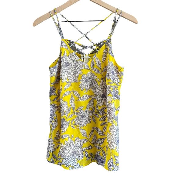 Japna Tops - Japna Yellow Floral Spaghetti Strap Flowy Tank Top Medium